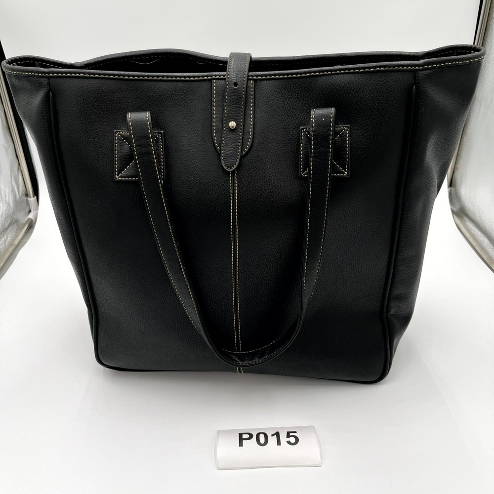 Black Barrington Pebbled Leather‎ Tote Bag with Contrast Stitching Tab Closure